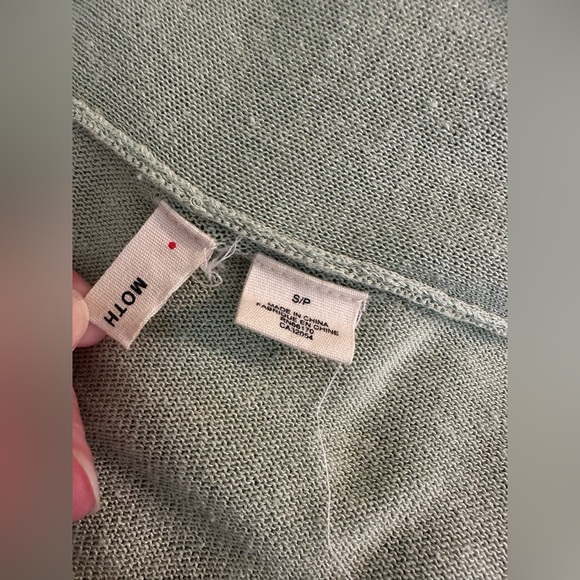 Anthro MOTH Linen Blends Sweater Pale Mint Green Long Tunic VNeck Shawl Striped - Picture 8 of 9